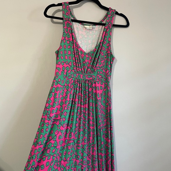 Boden Sleeveless‎ Empire Waist Maxi Dress Pink Green Floral Mod Print US 6R - Picture 5 of 13
